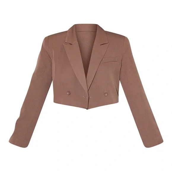 LAST ONE Pretty little things brown shoulder padded cropped blazer - Picture 4 of 4